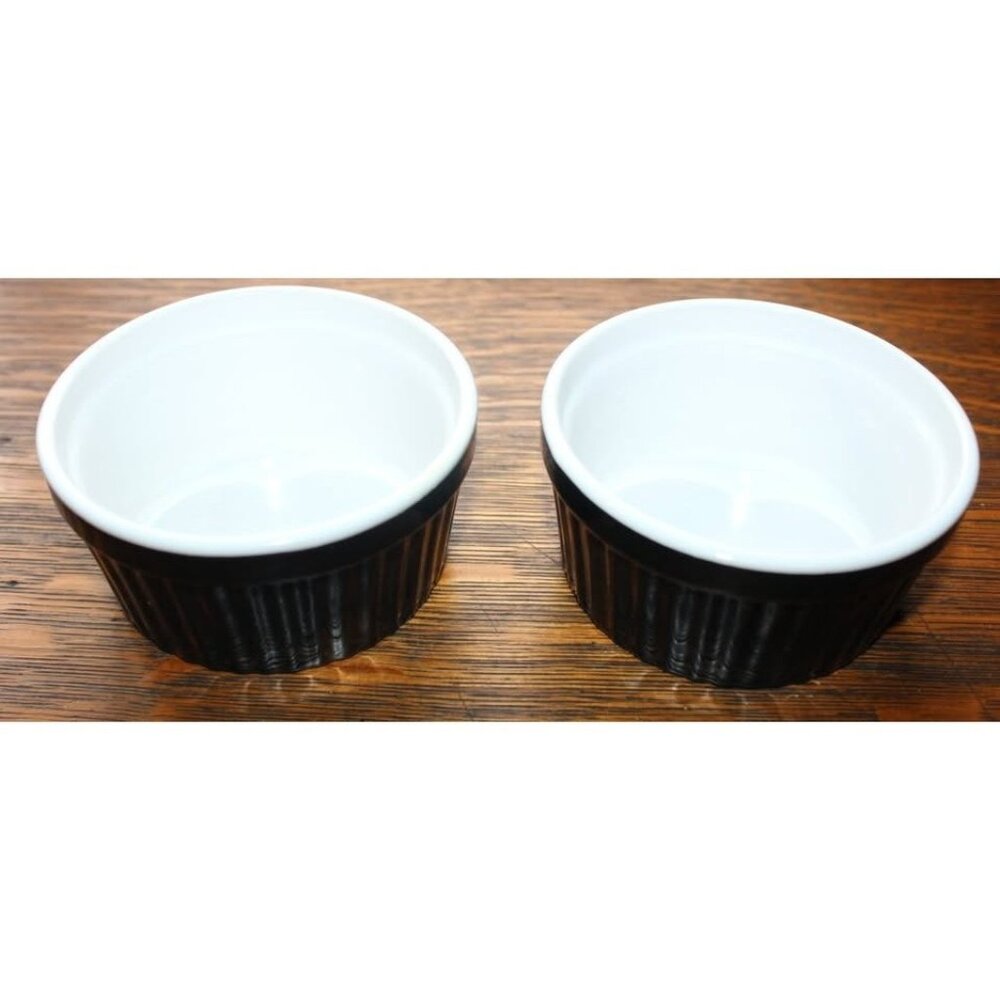 2 PC Ceramic Ramekins Oven Dish Serving Bowls Sauce Condiment Pots Black